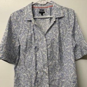 Talbots - Blue & White Swirl Pattern Button Down